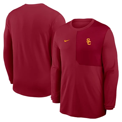 Men's Nike Cardinal USC Trojans 2025 Sideline Coach UV Performance Long Sleeve T-Shirt