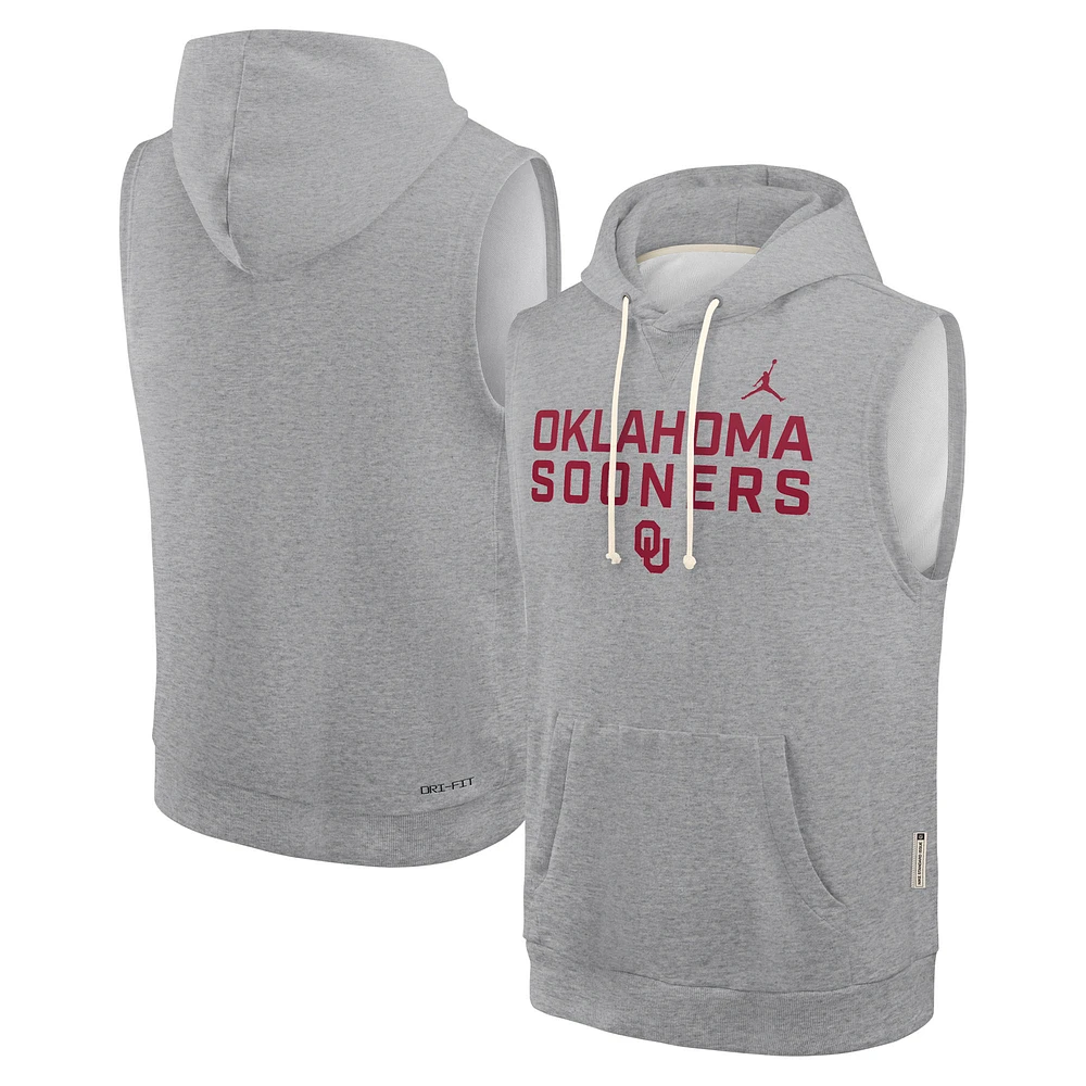 Men's Jordan Brand Heather Gray Oklahoma Sooners 2025 Sideline Performance Sleeveless Pullover Hoodie