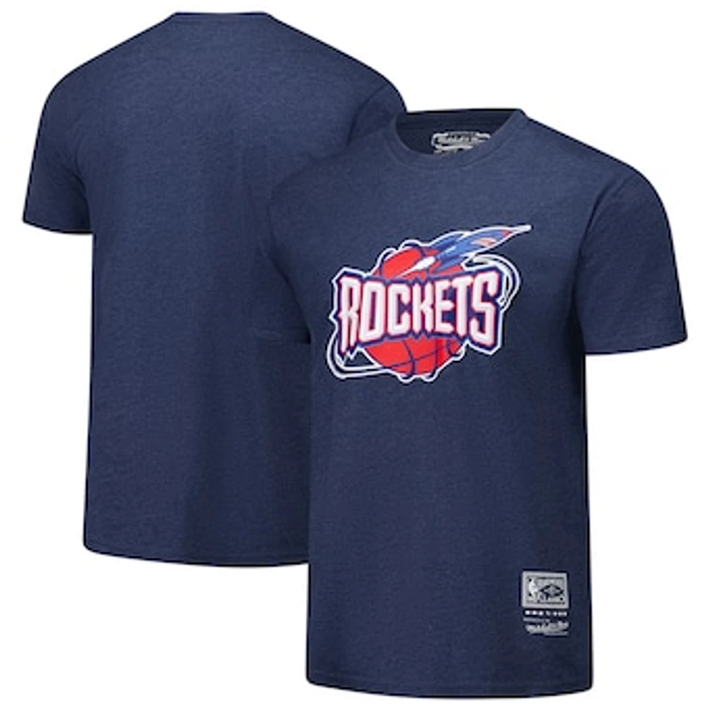 Unisex Mitchell & Ness Heather Navy Houston Rockets Hardwood Classics MVP Throwback Logo T-Shirt