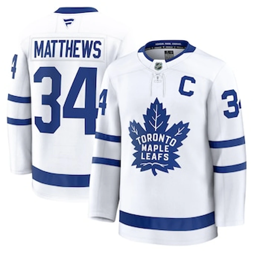 Men's Fanatics Auston Matthews White Toronto Maple Leafs Captain Patch Away Premium Jersey