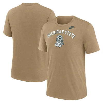 Men's Nike Heather Light Brown Michigan State Spartans Legacy Arch Tri-Blend T-Shirt