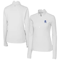 Women's Cutter & Buck  White Duke Blue Devils Traverse Stretch Eco Quarter-Zip Top