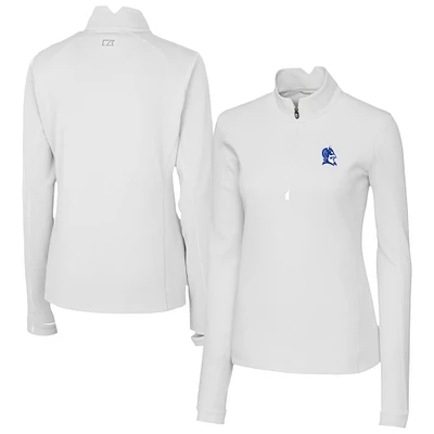 Women's Cutter & Buck  White Duke Blue Devils Traverse Stretch Eco Quarter-Zip Top