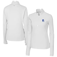 Women's Cutter & Buck  White Duke Blue Devils Traverse Stretch Eco Quarter-Zip Top