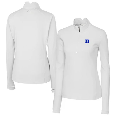 Women's Cutter & Buck  White Duke Blue Devils Traverse Stretch Eco Quarter-Zip Top