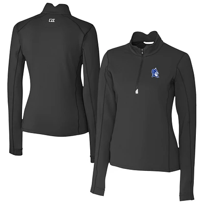 Women's Cutter & Buck  Black Duke Blue Devils Traverse Stretch Eco Quarter-Zip Top