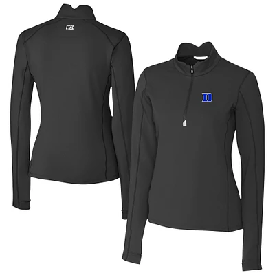 Women's Cutter & Buck  Black Duke Blue Devils Traverse Stretch Eco Quarter-Zip Top