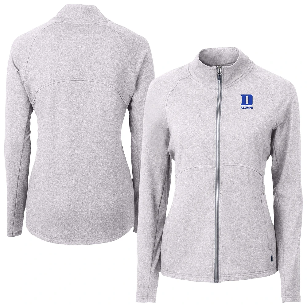 Women's Cutter & Buck Heather Gray Duke Blue Devils Adapt Eco Knit Recycled Full-Zip Jacket