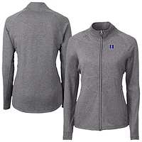 Women's Cutter & Buck Heather Gray Duke Blue Devils Adapt Eco Knit Recycled Full-Zip Jacket