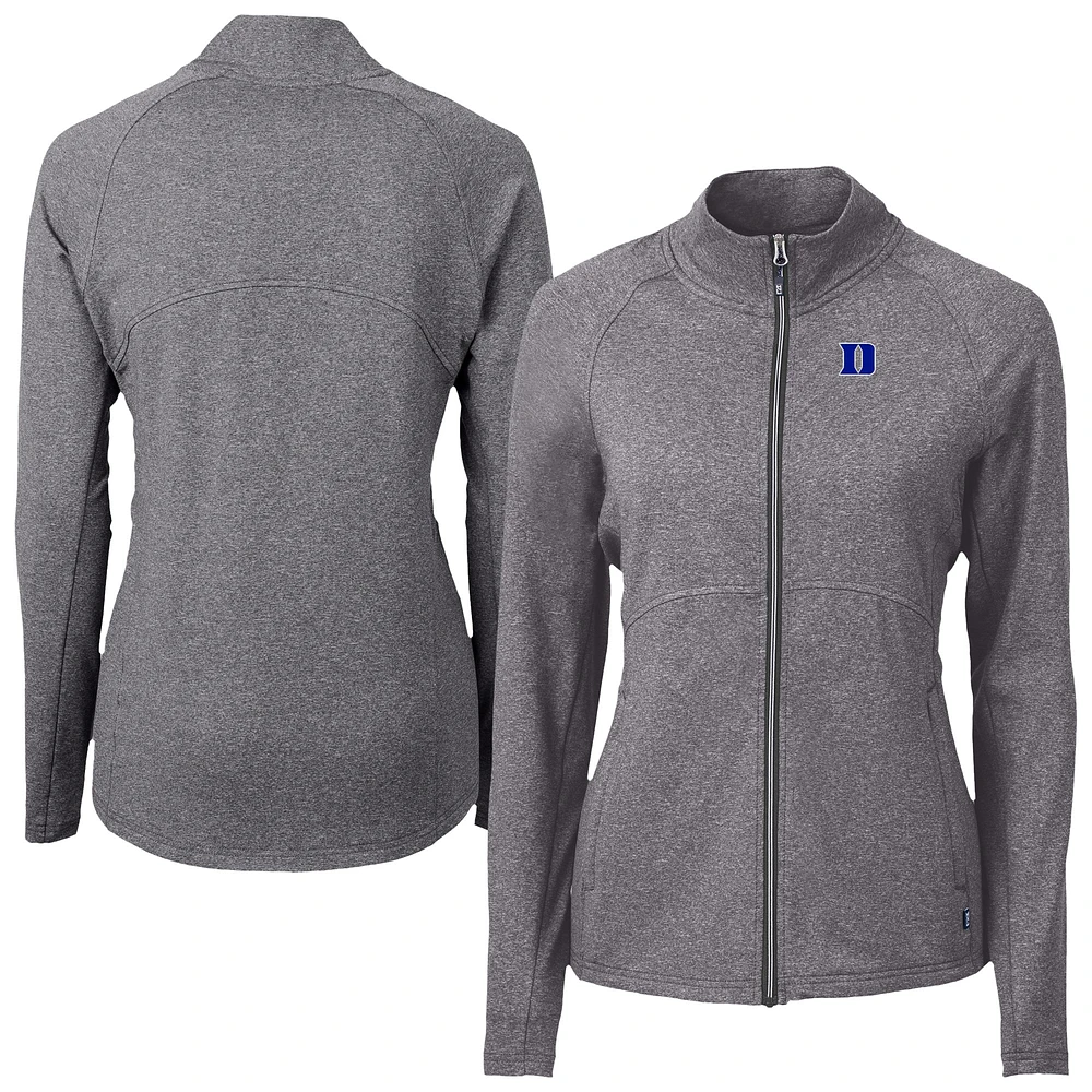 Women's Cutter & Buck Heather Gray Duke Blue Devils Adapt Eco Knit Recycled Full-Zip Jacket