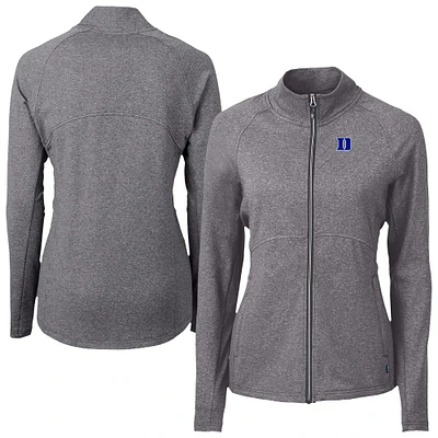 Women's Cutter & Buck Heather Gray Duke Blue Devils Adapt Eco Knit Recycled Full-Zip Jacket