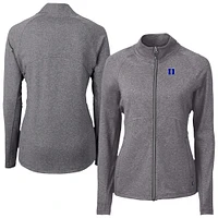 Women's Cutter & Buck Heather Gray Duke Blue Devils Adapt Eco Knit Recycled Full-Zip Jacket