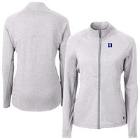 Women's Cutter & Buck  Heather Gray Duke Blue Devils Adapt Eco Knit Recycled Full-Zip Jacket