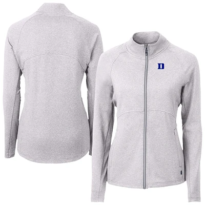 Women's Cutter & Buck  Heather Gray Duke Blue Devils Adapt Eco Knit Recycled Full-Zip Jacket