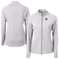 Women's Cutter & Buck  Heather Gray Duke Blue Devils Adapt Eco Knit Recycled Full-Zip Jacket