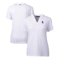 Women's Cutter & Buck  White Duke Blue Devils Forge Stretch Blade Collar V-Neck Top