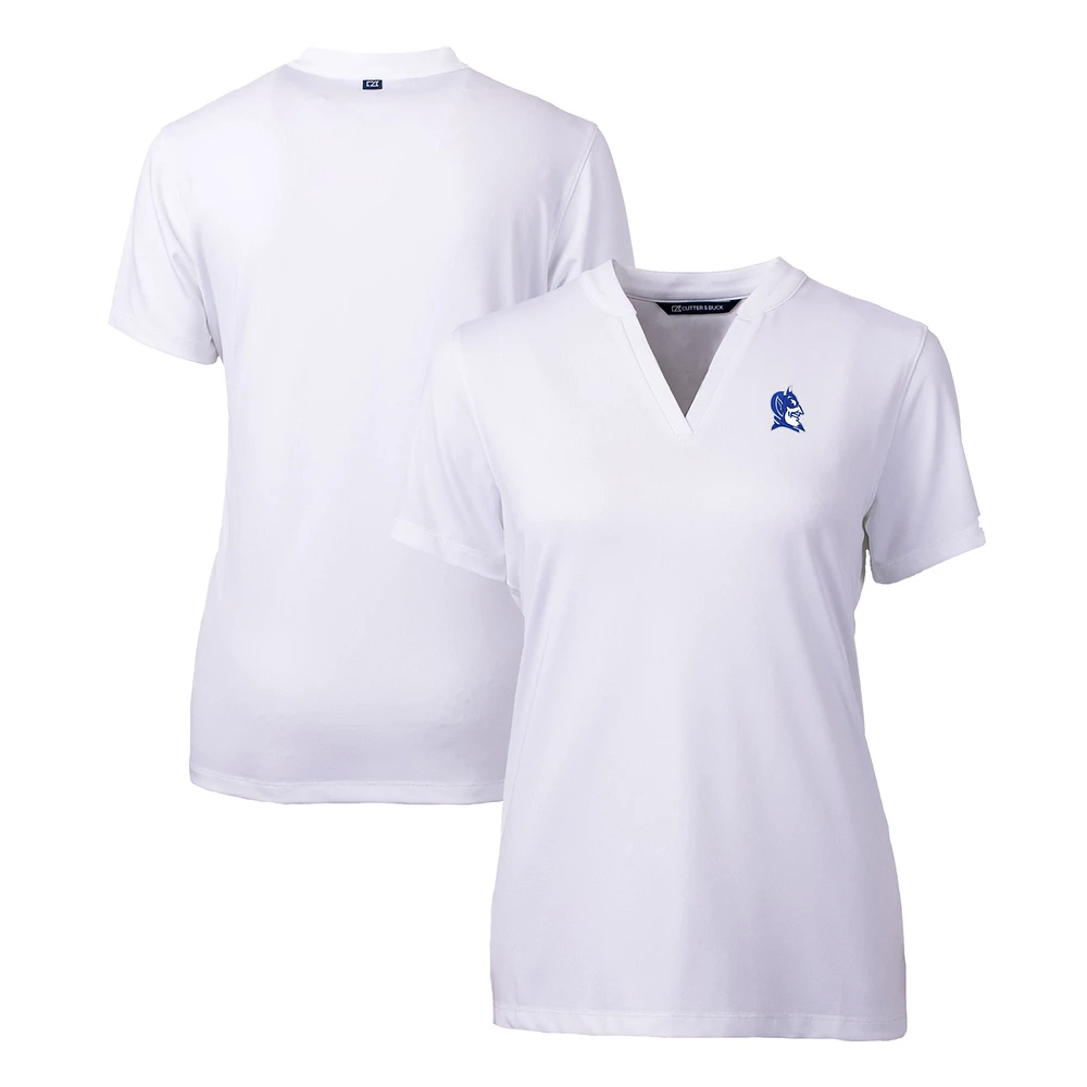 Women's Cutter & Buck White Duke Blue Devils Forge Stretch Blade Collar V-Neck Top