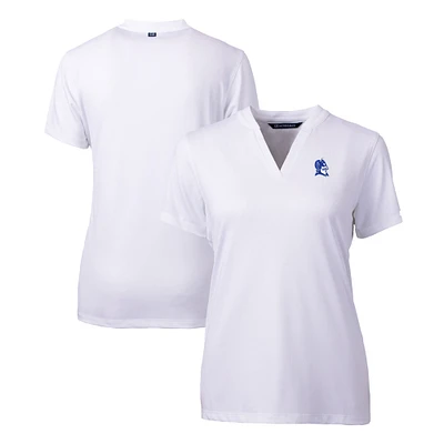 Women's Cutter & Buck  White Duke Blue Devils Forge Stretch Blade Collar V-Neck Top