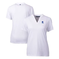 Women's Cutter & Buck  White Duke Blue Devils Forge Stretch Blade Collar V-Neck Top