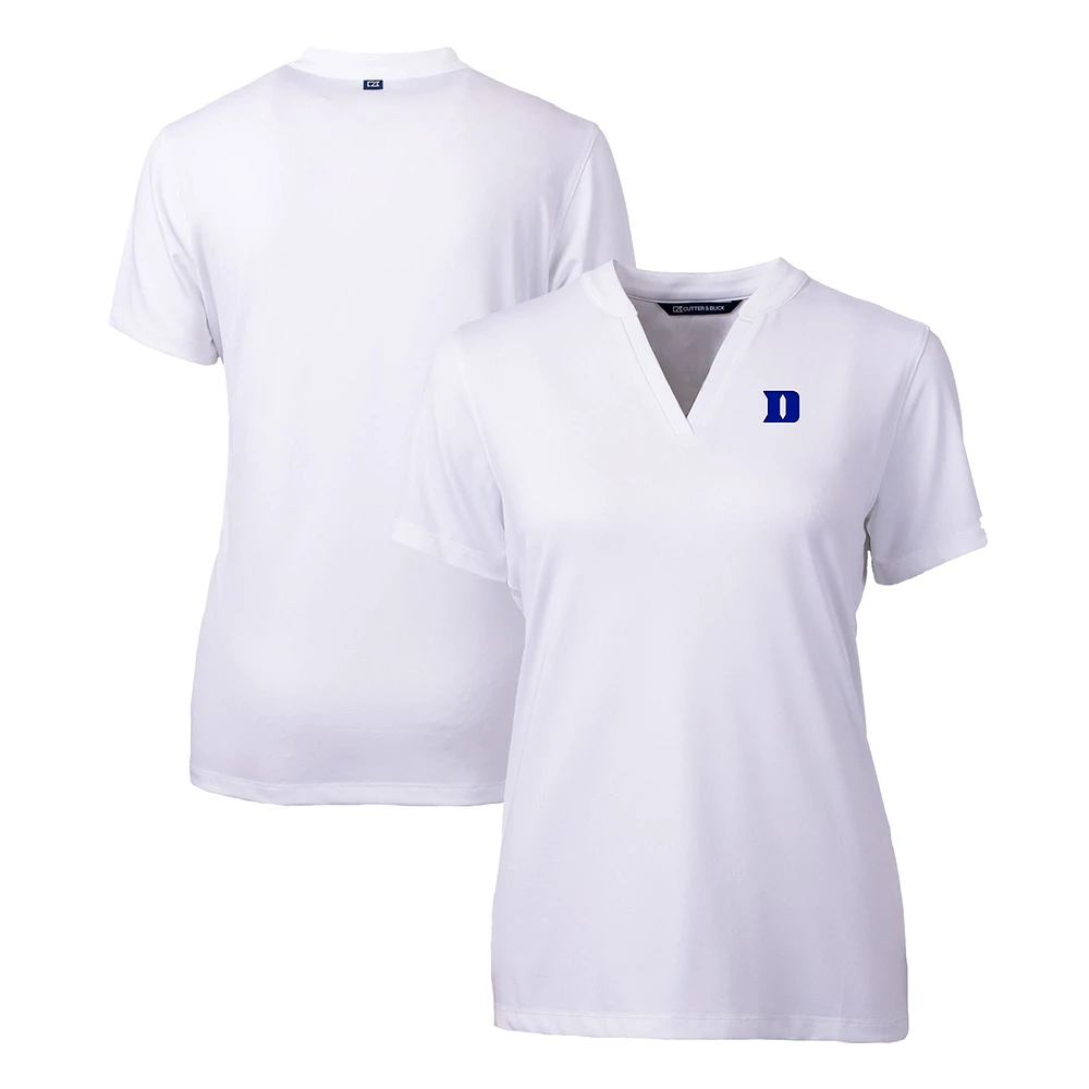 Women's Cutter & Buck White Duke Blue Devils Forge Stretch Blade Collar V-Neck Top