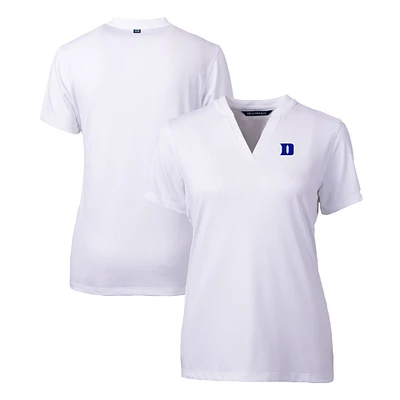 Women's Cutter & Buck  White Duke Blue Devils Forge Stretch Blade Collar V-Neck Top