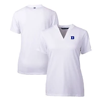 Women's Cutter & Buck  White Duke Blue Devils Forge Stretch Blade Collar V-Neck Top