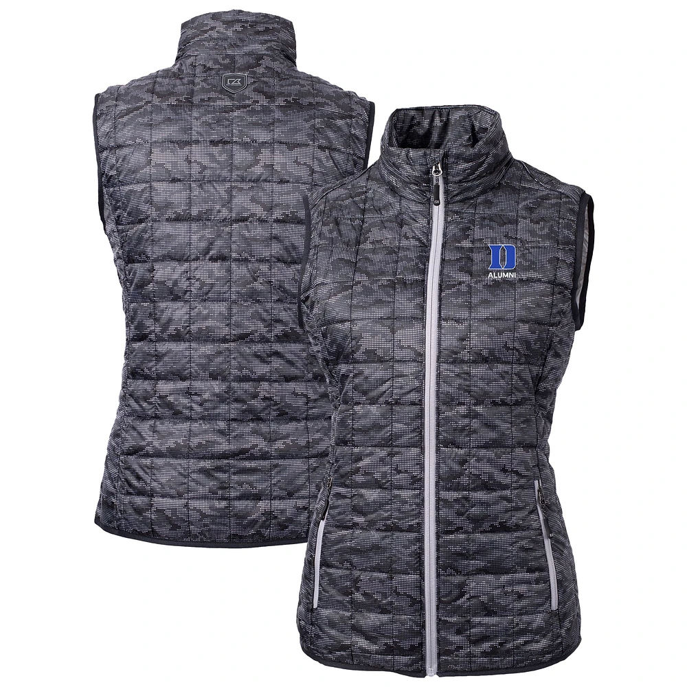 Women's Cutter & Buck Black Duke Blue Devils Alumni Rainier PrimaLoft® Eco Insulated Full-Zip Printed Puffer Vest