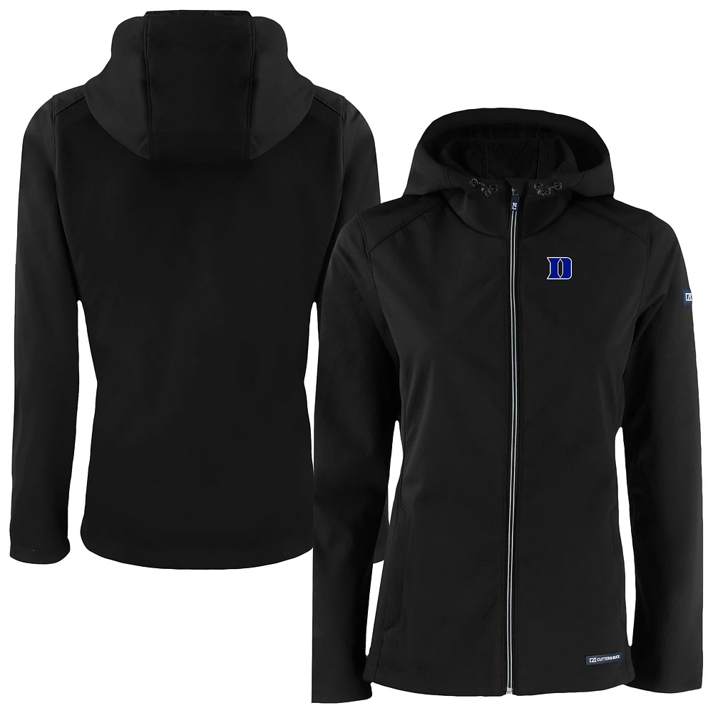 Women's Cutter & Buck Black Duke Blue Devils Evoke Hybrid Eco Softshell Recycled Full-Zip Jacket