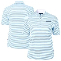 Women's Cutter & Buck Light Blue Spelman College Jaguars Virtue Eco Pique Stripe Recycled DryTec Quarter-Zip Top