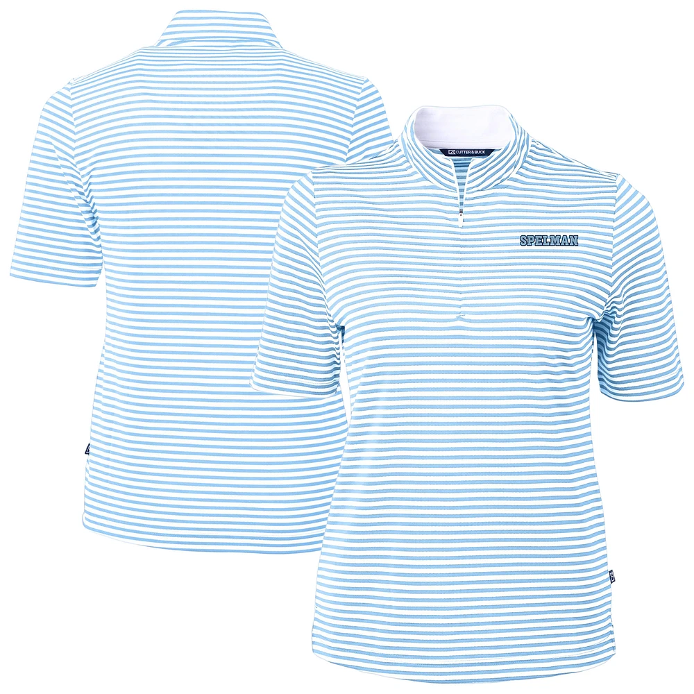 Women's Cutter & Buck Light Blue Spelman College Jaguars Virtue Eco Pique Stripe Recycled DryTec Quarter-Zip Top