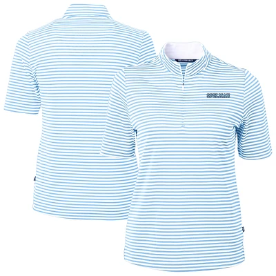 Women's Cutter & Buck Light Blue Spelman College Jaguars Virtue Eco Pique Stripe Recycled DryTec Quarter-Zip Top