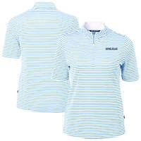 Women's Cutter & Buck Light Blue Spelman College Jaguars Virtue Eco Pique Stripe Recycled DryTec Quarter-Zip Top