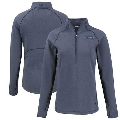 Women's Cutter & Buck Heather Navy Spelman College Jaguars Peshastin Eco Fleece Recycled Raglan Half-Zip Top