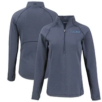 Women's Cutter & Buck Heather Navy Spelman College Jaguars Peshastin Eco Fleece Recycled Raglan Half-Zip Top