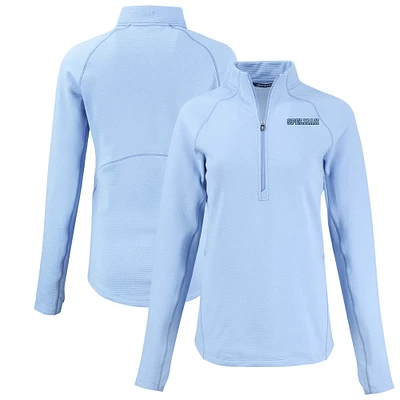 Women's Cutter & Buck Heather Light Blue Spelman College Jaguars Peshastin Eco Fleece Recycled Raglan Half-Zip Top