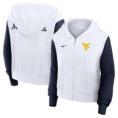 Women's Nike White West Virginia Mountaineers Cropped Beyond Capability Color-Block Script Full-Zip Hoodie