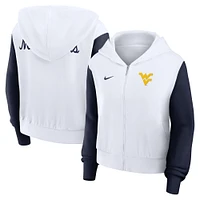 Women's Nike White West Virginia Mountaineers Cropped Beyond Capability Color-Block Script Full-Zip Hoodie