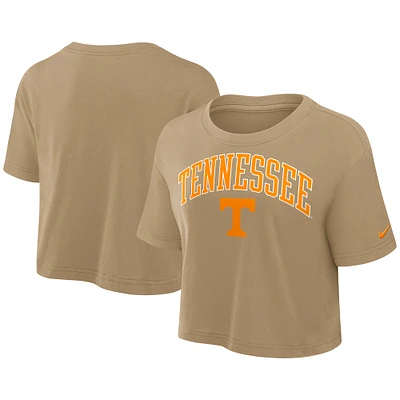 Women's Nike Tan Tennessee Volunteers Power Pursuit Athletic Prep Arch Performance Cropped T-Shirt