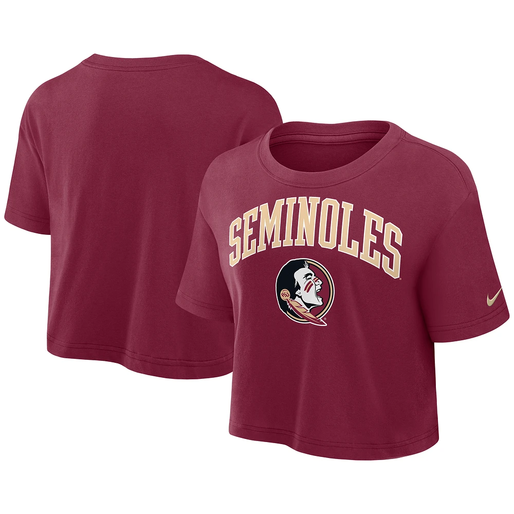 Women's Nike Garnet Florida State Seminoles Power Pursuit Athletic Prep Arch Performance Cropped T-Shirt