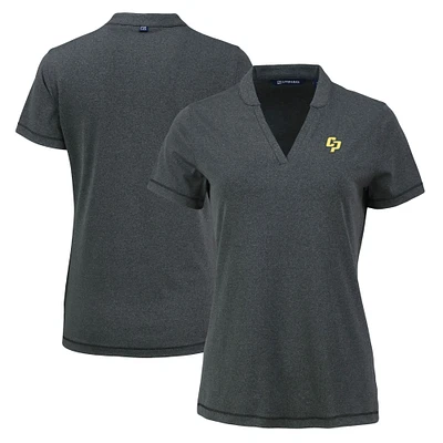 Women's Cutter & Buck  Heather Black Cal Poly Mustangs Forge Blade Collar V-Neck Top