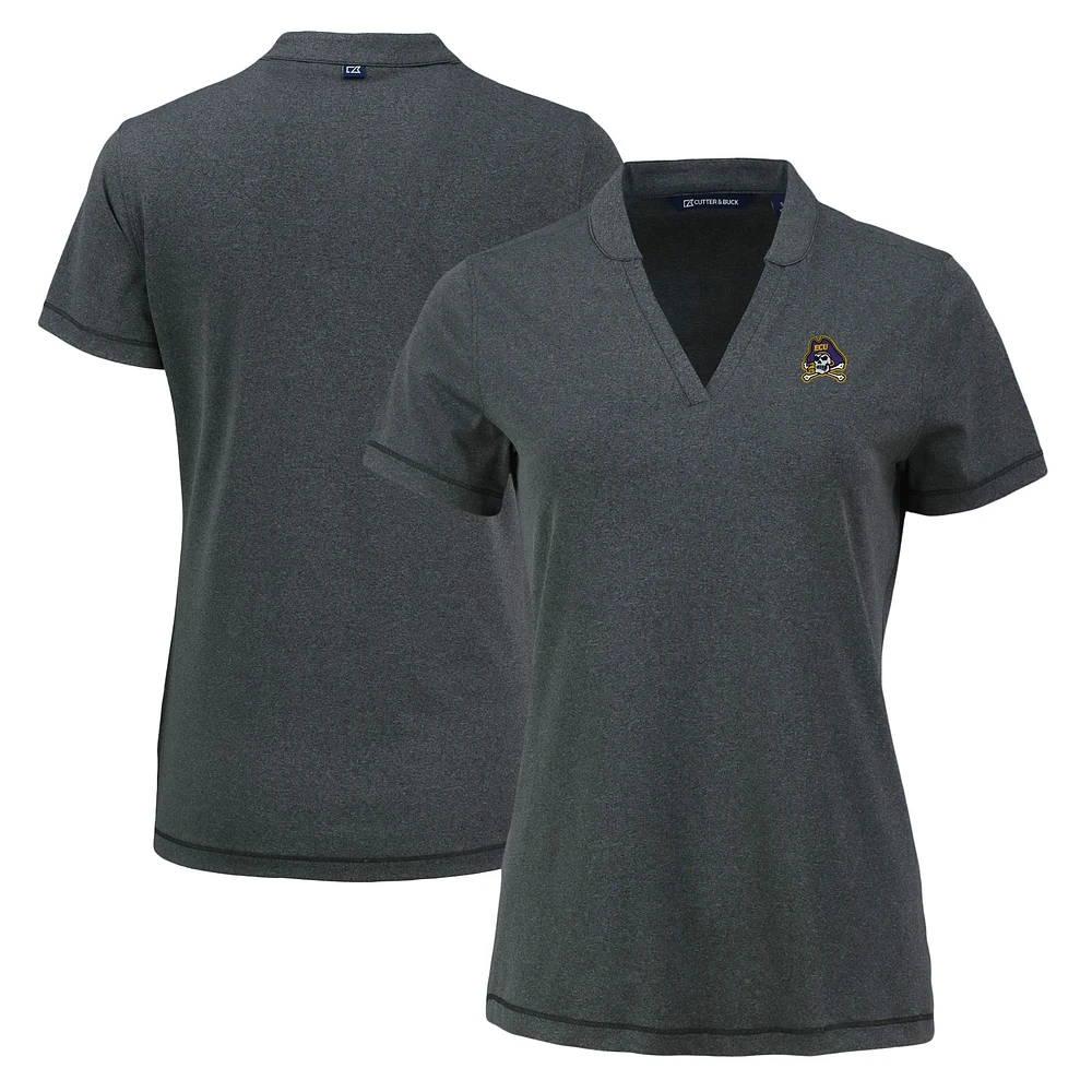 Women's Cutter & Buck Heather Black ECU Pirates Forge Blade Collar V-Neck Top