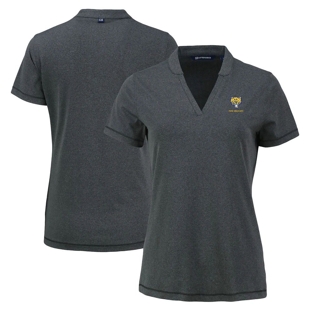 Women's Cutter & Buck Heather Black Fort Valley State Wildcats Forge Blade Collar V-Neck Top