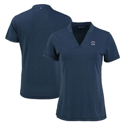 Women's Cutter & Buck  Heather Navy Penn State Nittany Lions Alumni Forge Blade Collar V-Neck Top