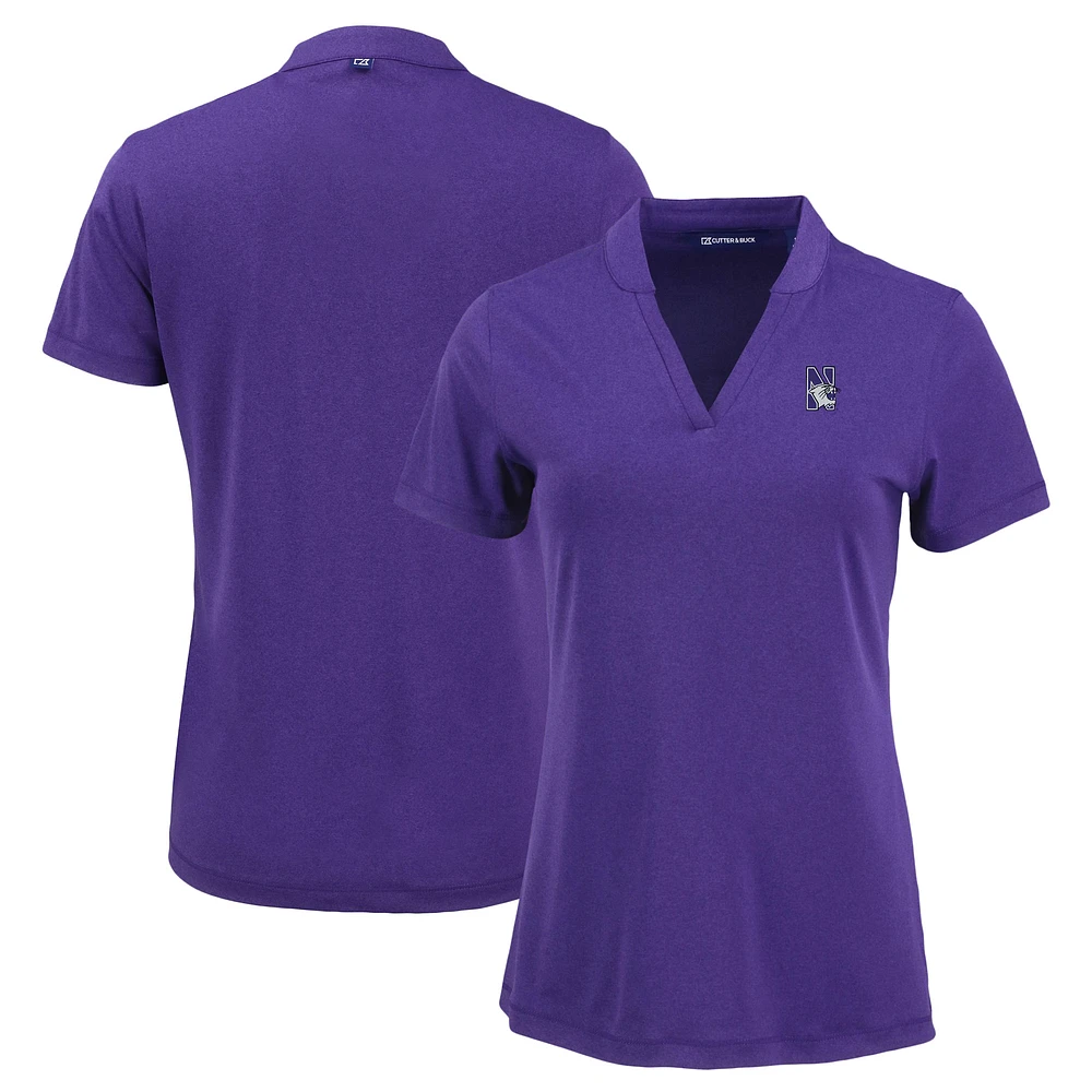 Women's Cutter & Buck Heather Northwestern Wildcats Forge Blade Collar V-Neck Top