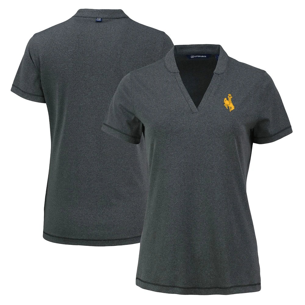 Women's Cutter & Buck Heather Black Wyoming Cowboys Forge Heathered Stretch Blade Top