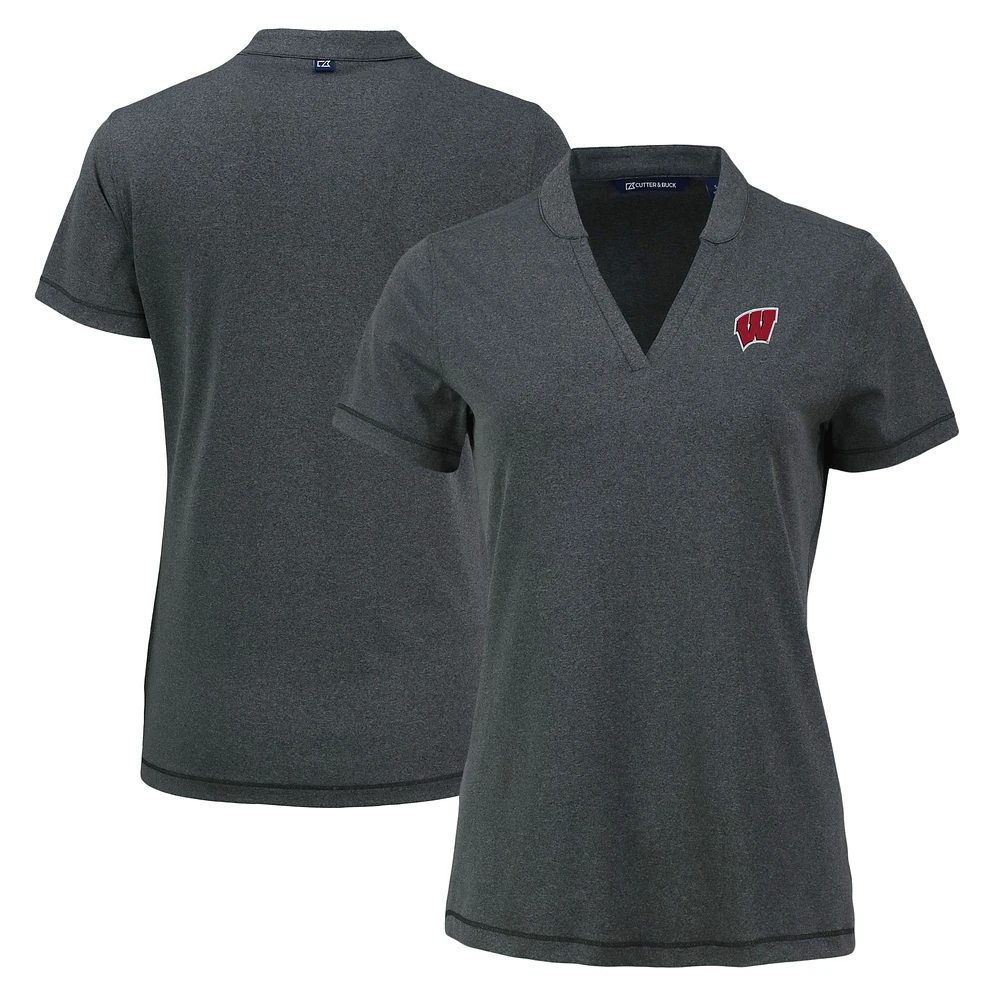 Women's Cutter & Buck Heather Black Wisconsin Badgers Forge Heathered Stretch Blade Top