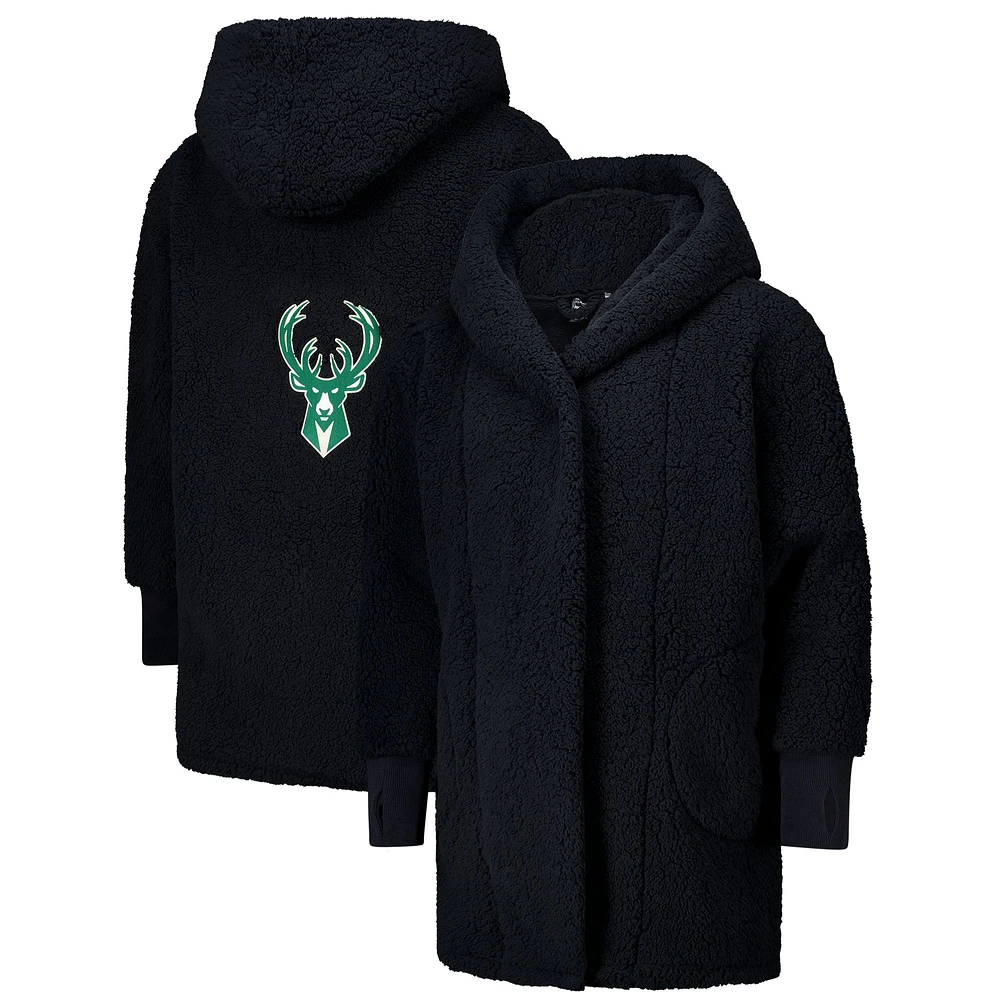 Unisex the Best Lounger World By Jill Martin Navy Milwaukee Bucks Oversized Open-Front Hoodie Sweater