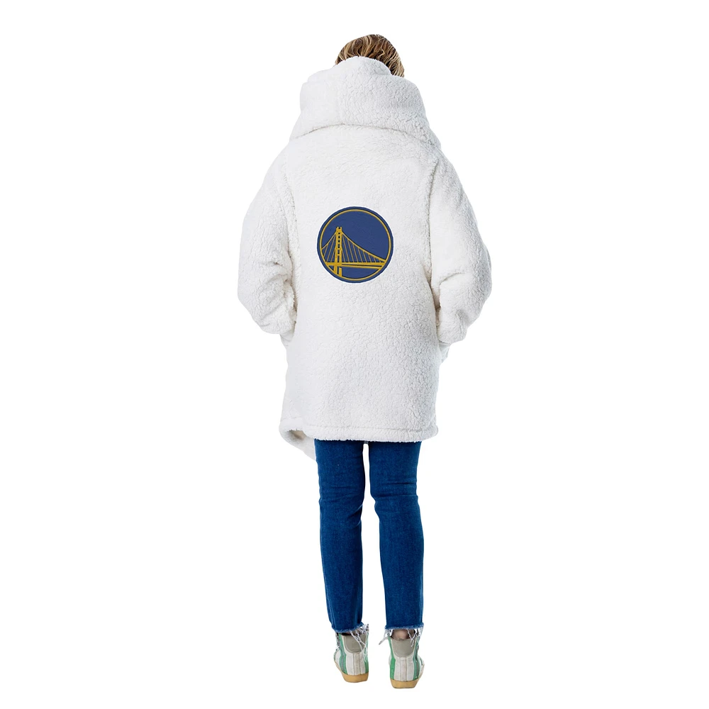 Unisex the Best Lounger World By Jill Martin Cream Golden State Warriors Oversized Open-Front Hoodie Sweater