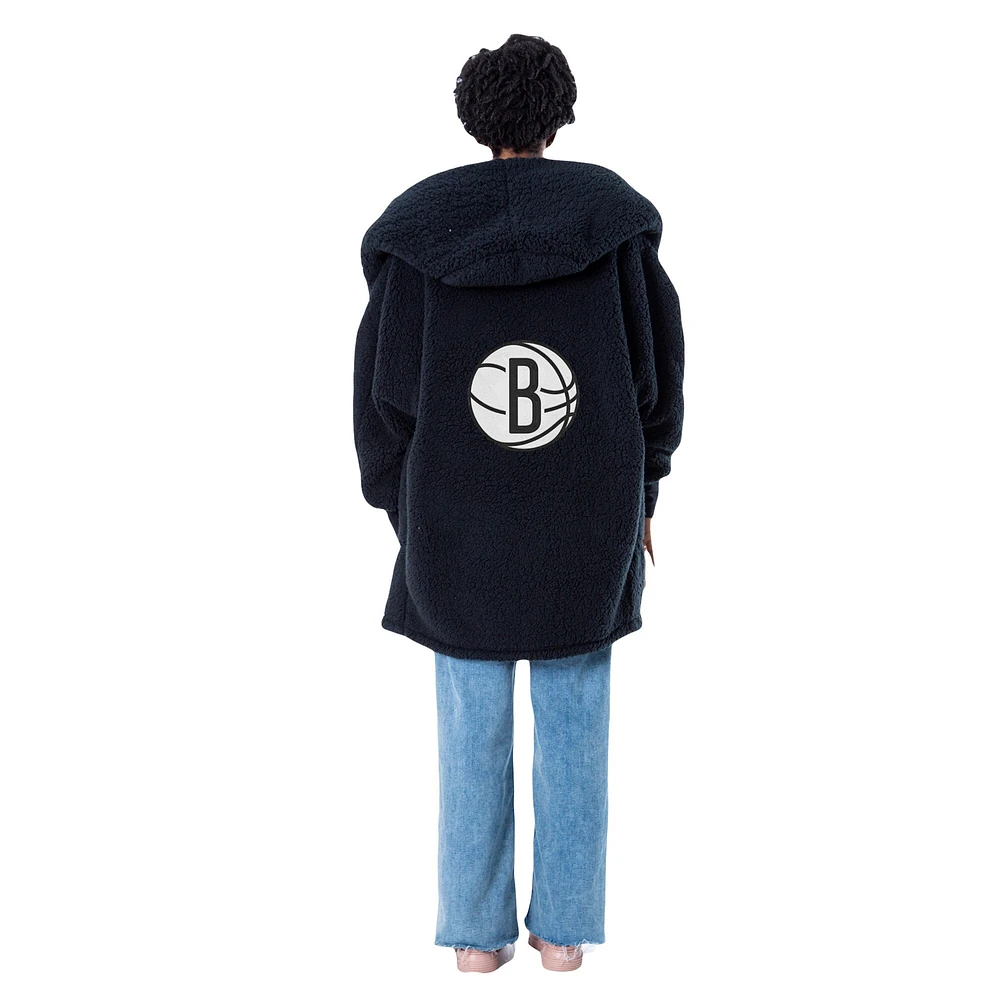 Unisex the Best Lounger World By Jill Martin Black Brooklyn Nets Oversized Open-Front Hoodie Sweater