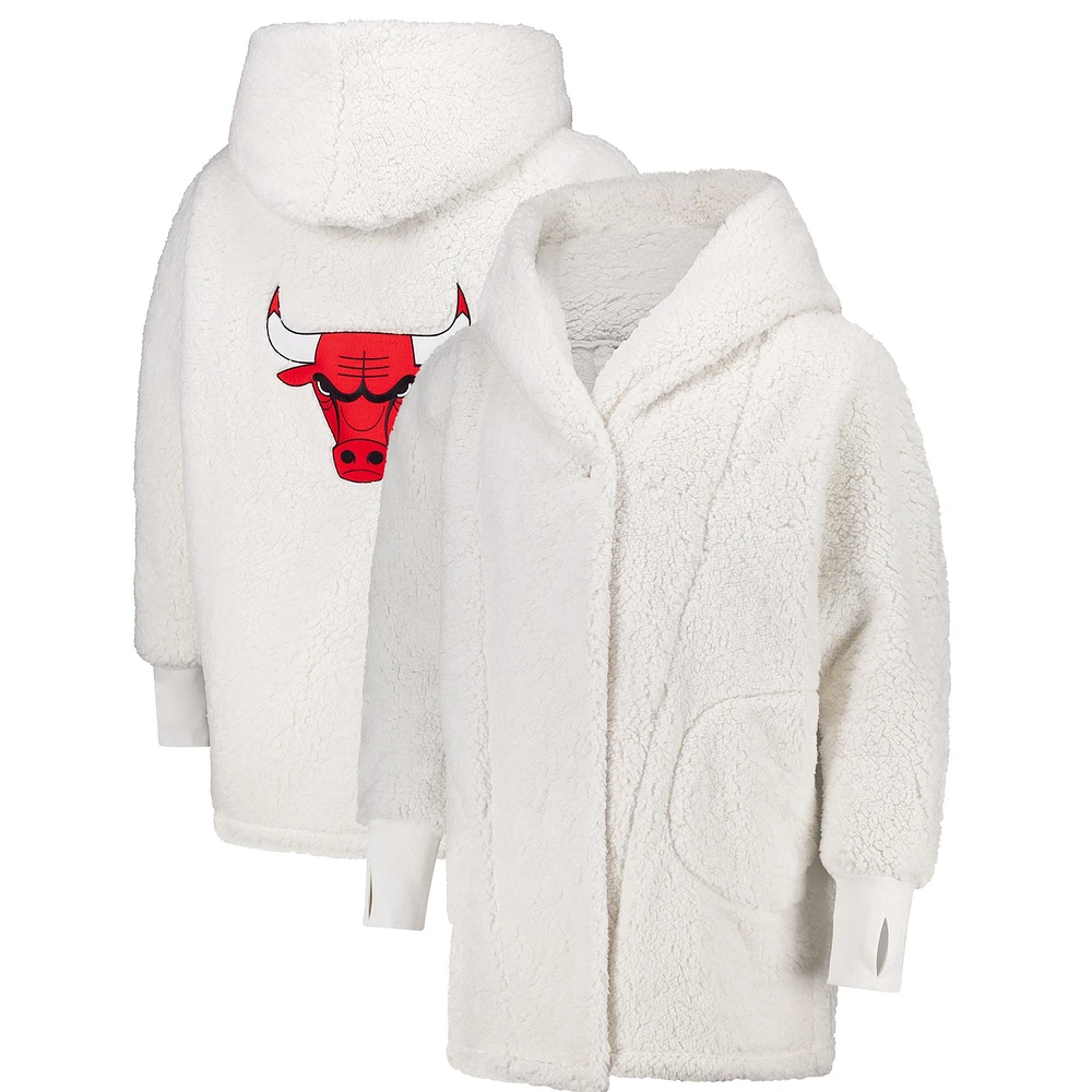 Unisex the Best Lounger World By Jill Martin Cream Chicago Bulls Oversized Open-Front Hoodie Sweater